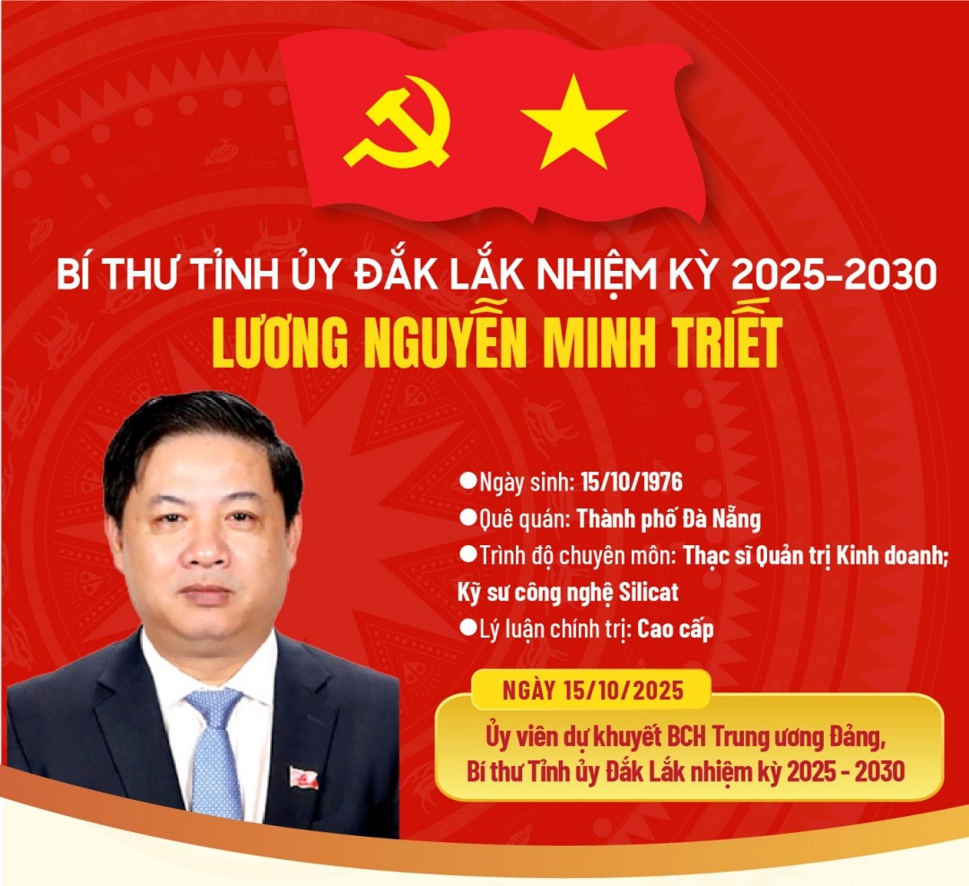 (Infographic) Bí thư Tỉnh ủy Đắk Lắk nhiệm kỳ 2025-2030 Lương Nguyễn Minh Triết